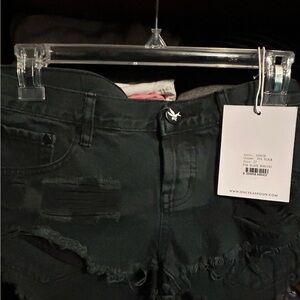 One Teaspoon Black Jean Shorts with Distressed Hem